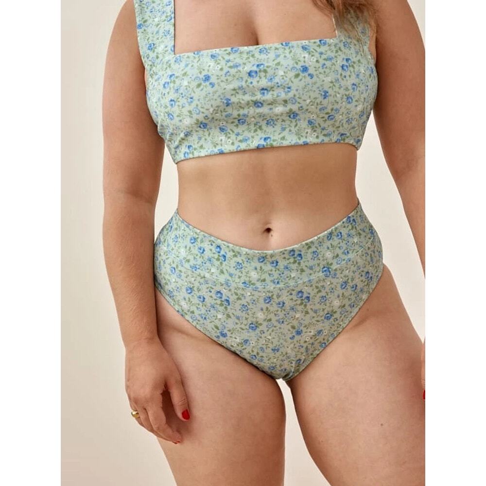 Reformation Pastel Blue Floral Square-Neck Bikini Set - Picture 3 of 8